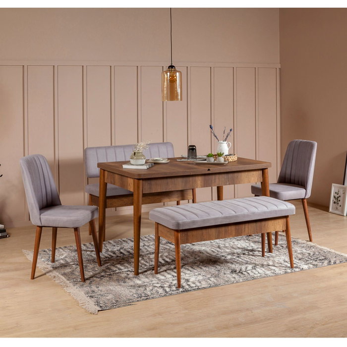 Hanah Home Banca Soho, Nogal Terciopelo Patas Carpe 110x40x46cm